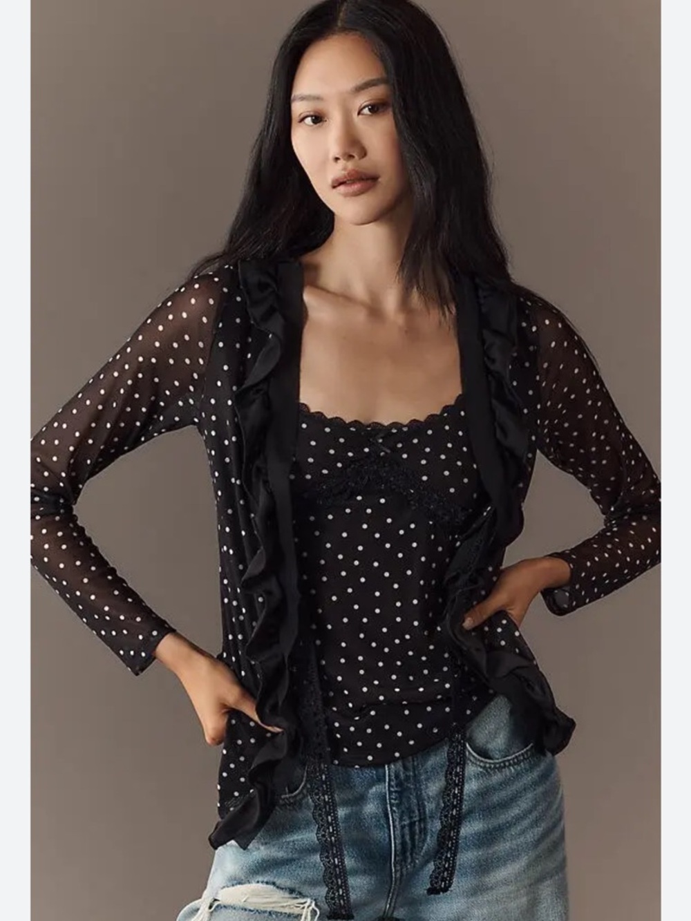 Maeve Lace-Trim Sheer Cardigan Top and camisole. Size small nwt.